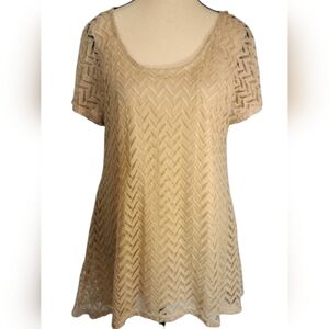 Brittany Black Crochet Lace Blouse Cream Beige Cap Sleeve Boho Top Size M
